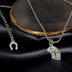 Silver Hand of Cards Charm Necklace Unisex Horseshoe Good Luck Lower East Side